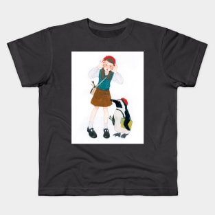 画家ペンギンとみならいガール Kids T-Shirt